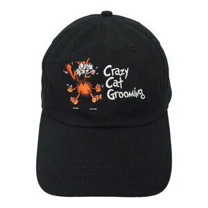 Crazy Cat Grooming Embroidered Logo Tuck Strap Cap Trucker Baseball Black Hat